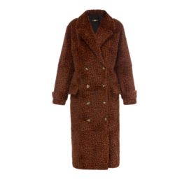 Rabbit fur coat with leopard print and shiny buttons