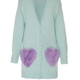 Mint cardigan with lavender pockets