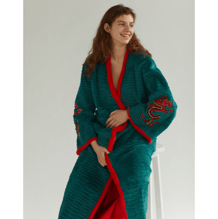 Emerald fur kimono