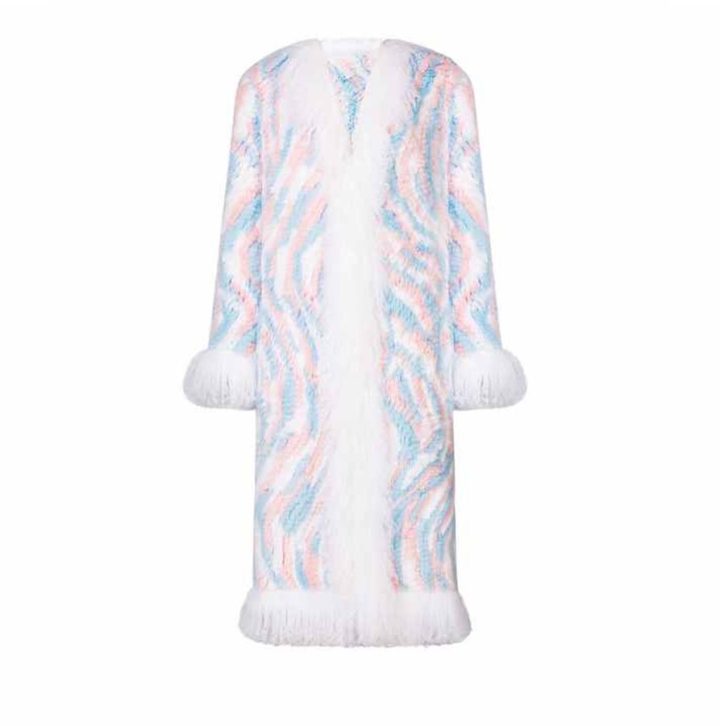 Knitted rex fur coat with lama fur elements