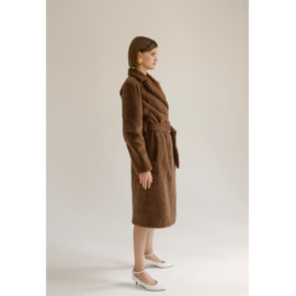 Brown rex fur belted coat