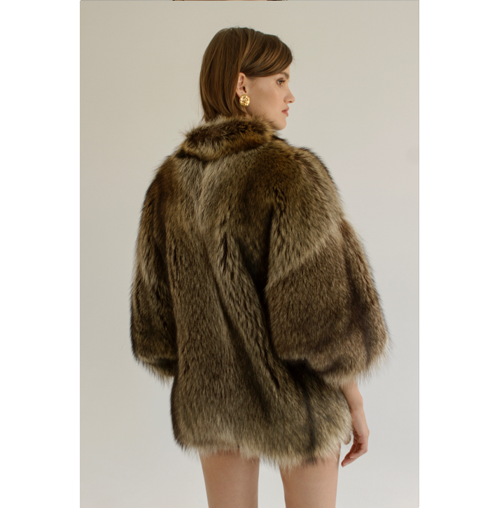 Short racoon fur coat