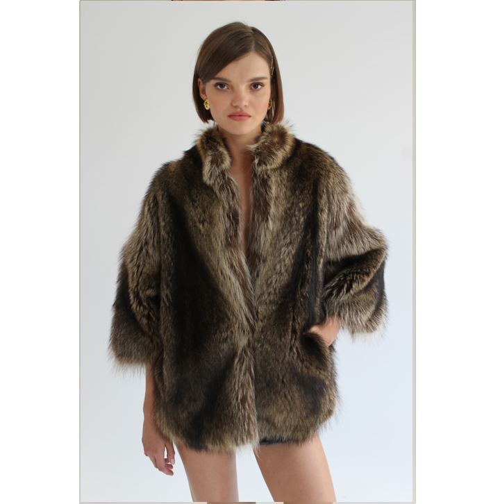Short racoon fur coat