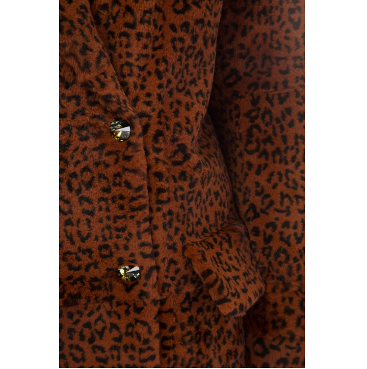 Rabbit fur coat with leopard print and shiny buttons