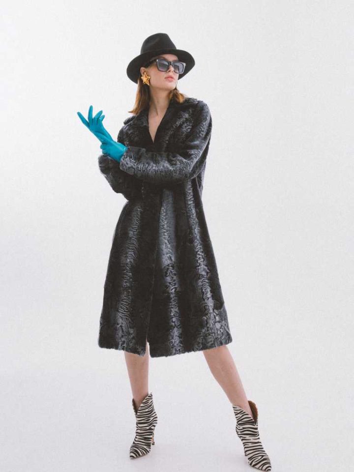 Upcycled Vintage Classic Style Swakara Fur Overcoat